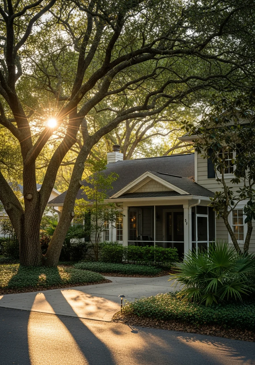 Street-level view of a residential Orlando home with mature landscaping, driveway, and typical central Florida architecture.