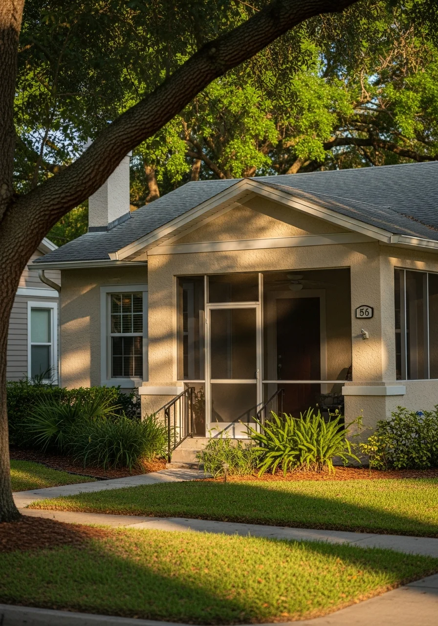 Residential Tampa home with typical Florida architecture, mature trees, and well-maintained exterior in suburban setting.